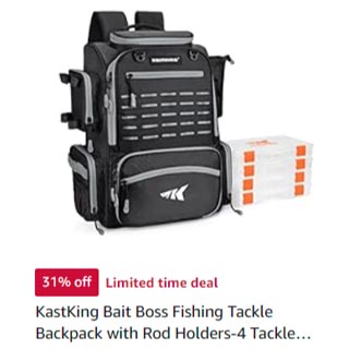 KastKing Bait Boss Fishing Tackle Backpack with Rod Holders-4 Tackle Boxes